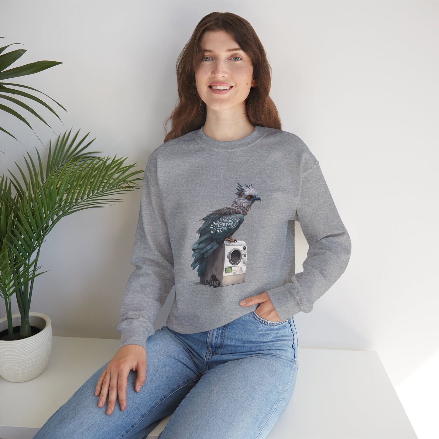 Harpy Eagle Sitting on a Washing Machine  - Crewneck Sweatshirt