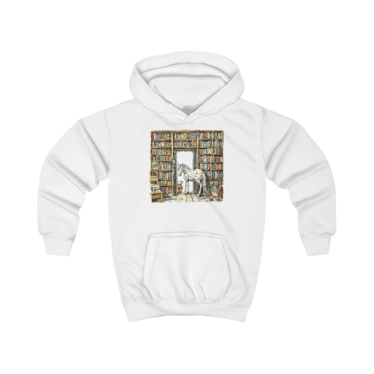 Horse in a Library - Hoodie for Toddlers and Kids