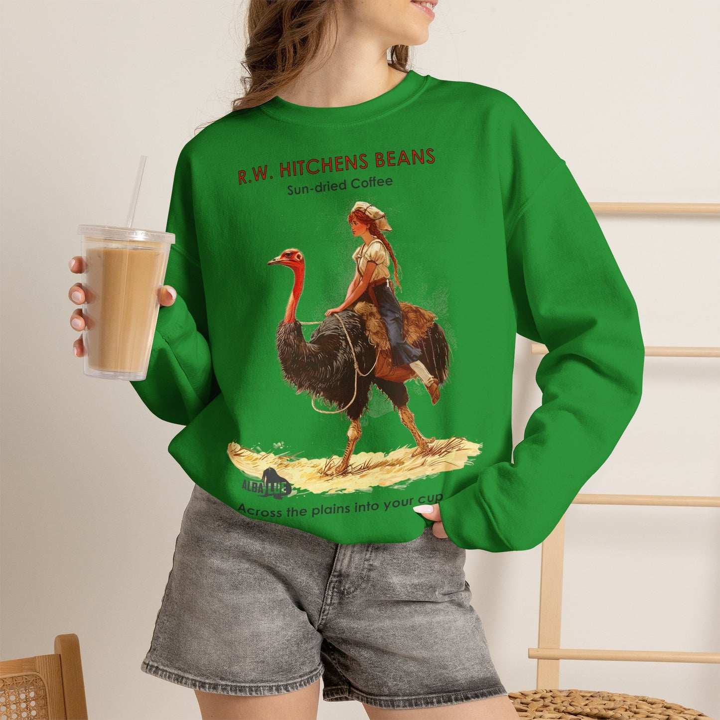 Vintage Ostrich Coffee Ad - Crewneck Sweatshirt