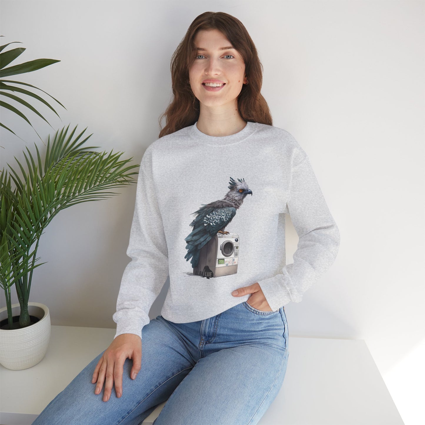 Harpy Eagle Sitting on a Washing Machine  - Crewneck Sweatshirt