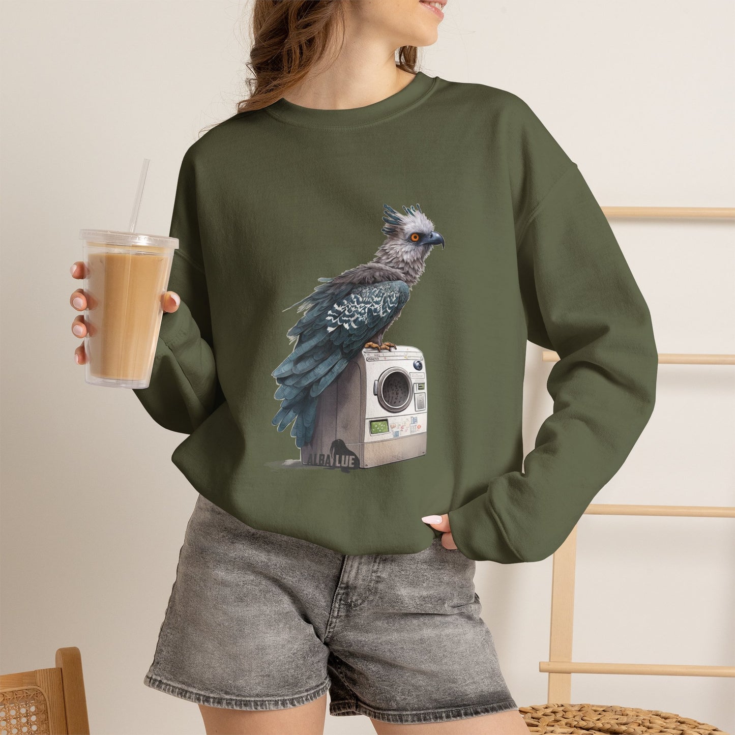 Harpy Eagle Sitting on a Washing Machine  - Crewneck Sweatshirt