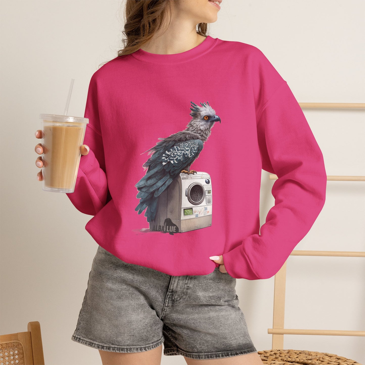 Harpy Eagle Sitting on a Washing Machine  - Crewneck Sweatshirt
