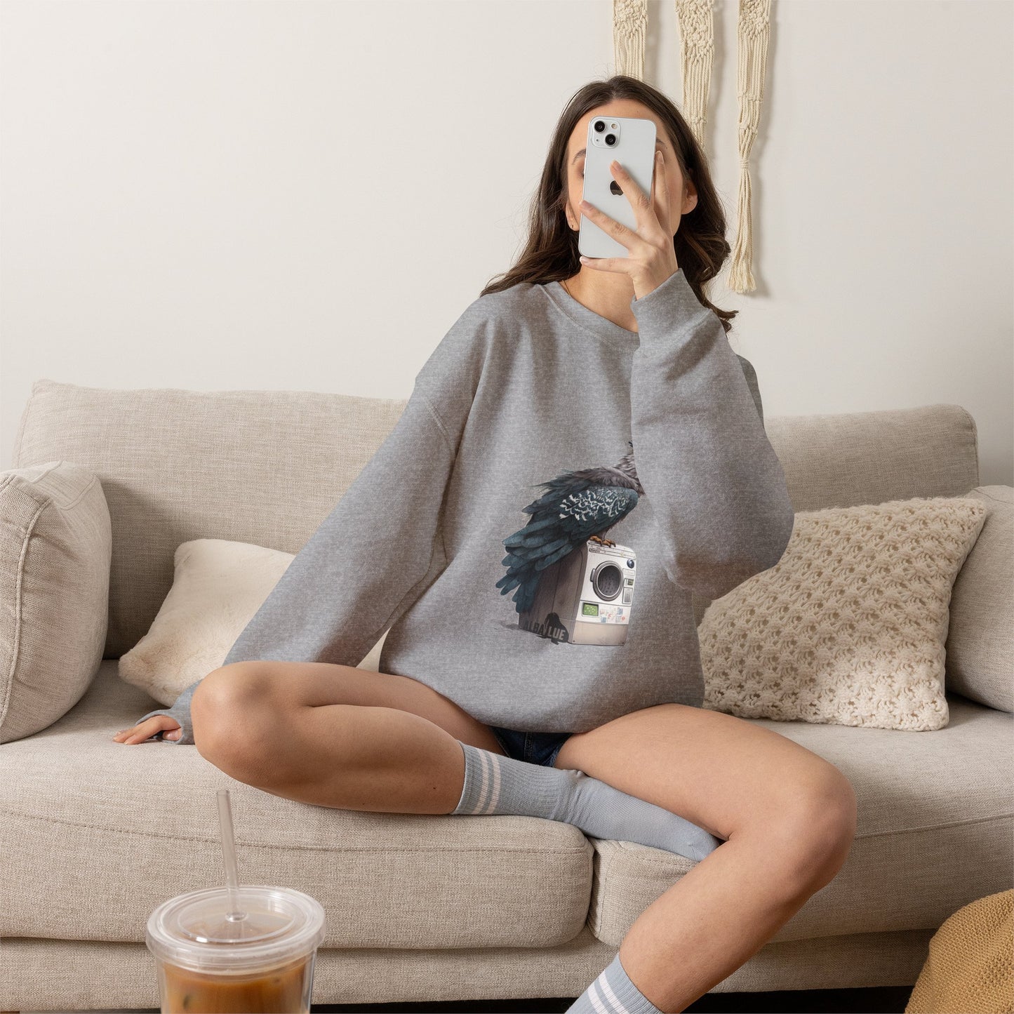 Harpy Eagle Sitting on a Washing Machine  - Crewneck Sweatshirt