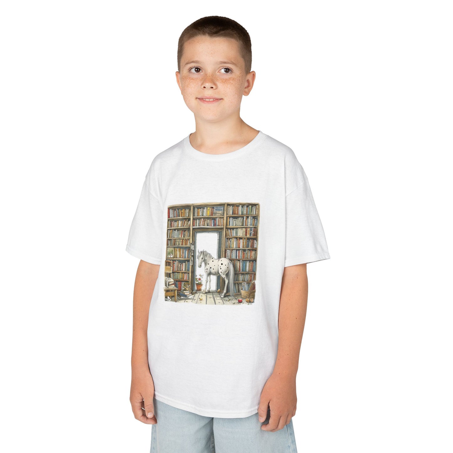 Horse in a Library - Kids T-shirt